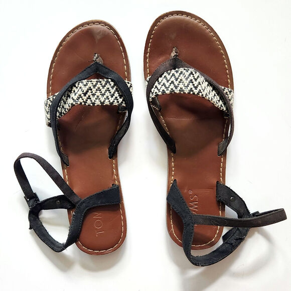 TOMS Lexie Sandal Black & White Geometric Weave | Women's Size 9 - Picture 4 of 6